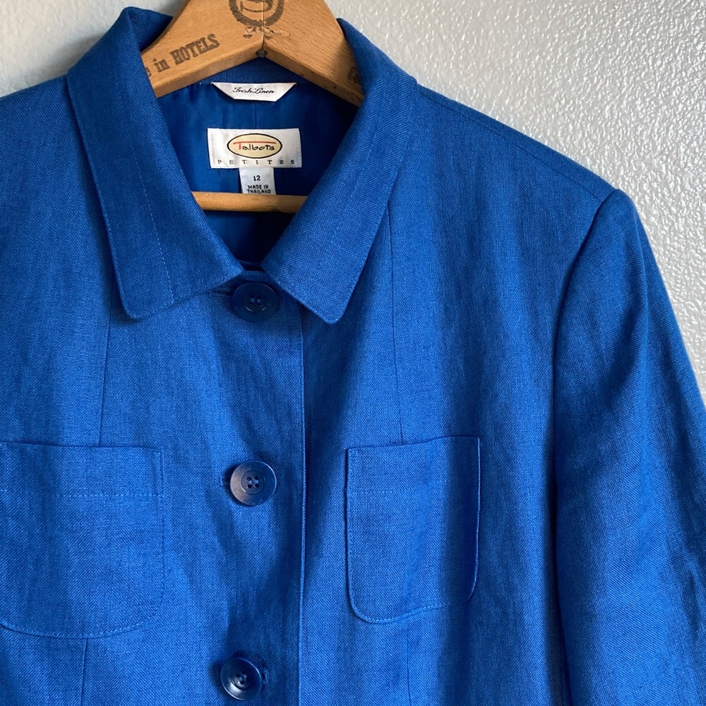Vintage 90s Talbots Petites Royal Blue Irish Linen Blazer Preppy Jacket sz 12P - Picture 3 of 12